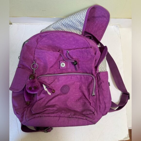 Kipling Ravier Medium Nylon Backpack Bag Pockets Monkey Lightweight Purple Charm - Picture 13 of 16